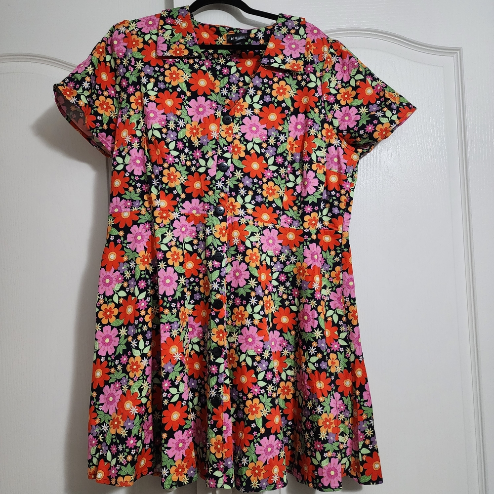 Floral Women's Casual Dress in Pink and Orange